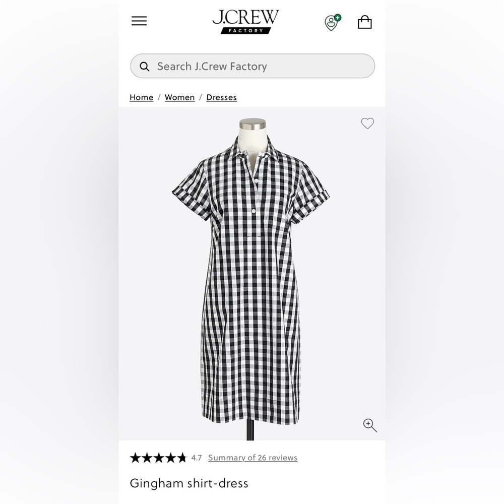 J.Crew Black and White Gingham Shirt Dress size Small